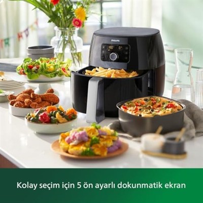 Philips Premium Airfryer XXL – Yağ Alma Teknolojisi, Hızlı Hava, Dijital Ekran, Kızartma/Fırın/Izgara/Fırında Pişirme/Yeniden Isıtma, 1.4kg Kapasite, Bulaşık Makinesinde Yıkanabilir, Siyah (HD9650/90)