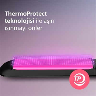 Philips Saç Düzleştirici, Keratin Seramik Plaka, ThermoProtect Teknolojisi, 2 Sıcaklık Ayarı, Tuş Kilidi, 60 Saniyede Isınma, 220°C’ye Kadar Sıcaklık Ayarı, BHS375/00
