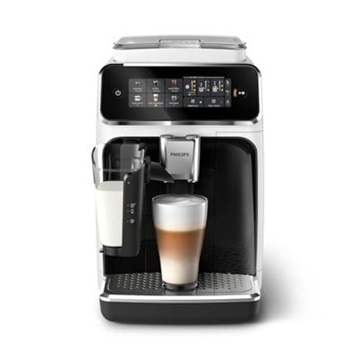 Philips Serisi 3300 Tam Otomatik Espresso Makinesi LatteGo Süt Sistemi ile, 6 Kahve Çeşidi, SilentBrew Teknolojisi, AquaClean Filtre – Beyaz & Parlak Siyah (EP3343/50)