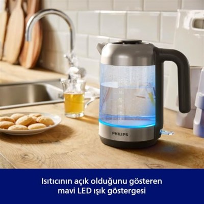 Philips Serisi 5000 Cam Su Isıtıcısı - 1,7L, Hızlı Kaynatma, Paslanmaz Çelik Eleman, Kireç Filtresi, 360° Kablosuz Taban, Çıkarılabilir Kapak, Mavi Işık Göstergesi (HD9339/80)