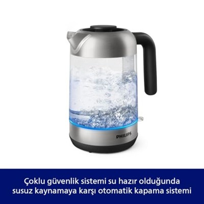 Philips Serisi 5000 Cam Su Isıtıcısı - 1,7L, Hızlı Kaynatma, Paslanmaz Çelik Eleman, Kireç Filtresi, 360° Kablosuz Taban, Çıkarılabilir Kapak, Mavi Işık Göstergesi (HD9339/80)
