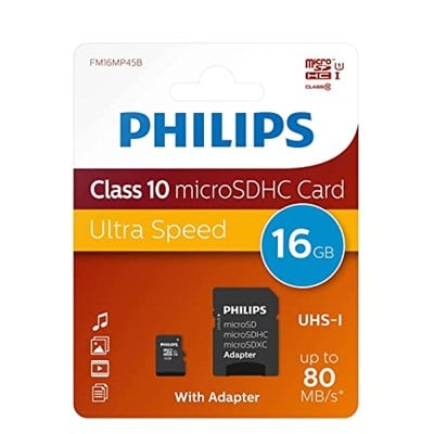 Philips Ultra Speed microSDHC Card 16 GB + SD adaptörü UHS-I U1, 80 MB/snye kadar okuma hızı, A1 hızlı uygulama performansı, V10, akıllı telefonlar, tablet, bilgisa - Seçenekler: 16 GB, 32 GB, 128 GB