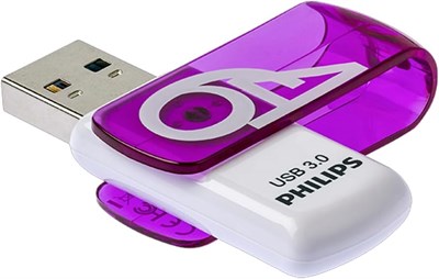 Philips Vivid 3.0 USB bellek 64 GB – Yüksek hızlı tasarım bellek 64 GB – Okuma: 120MB/s, yazma: 20MB/s, FM64FD00B/00, mor