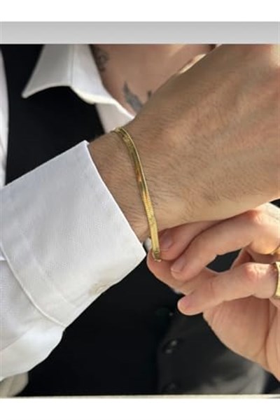 Pigna Aksesuar erkek italyan zincir çelik bileklik gold altın Tek Ebat