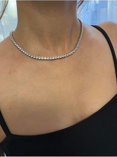 Pigna Aksesuar Swarovski Taşlı Özel Tarz Kare Su Yolu Kolye Kararmaz Çelik Silver Tek Ebat