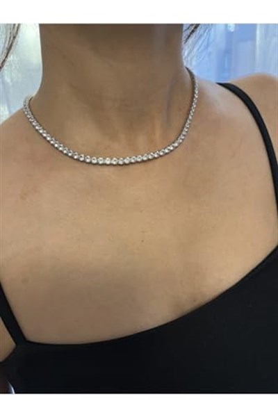 Pigna Aksesuar Swarovski Taşlı Özel Tarz Kare Su Yolu Kolye Kararmaz Çelik Silver Tek Ebat