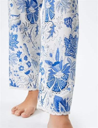 Pijama Altı Çiçekli Düz Paça Viskon
