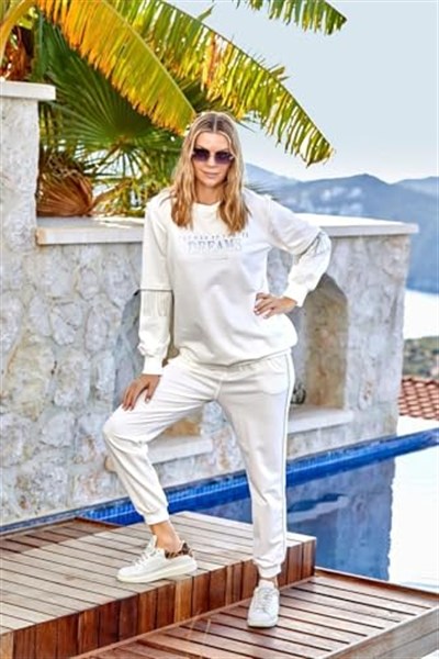 Pijama Pazarı 24837 Kadın Eşofman Takım-krem KREM 42