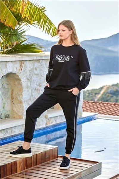 Pijama Pazarı 24837 Kadın Eşofman Takım-siyah SİYAH 44