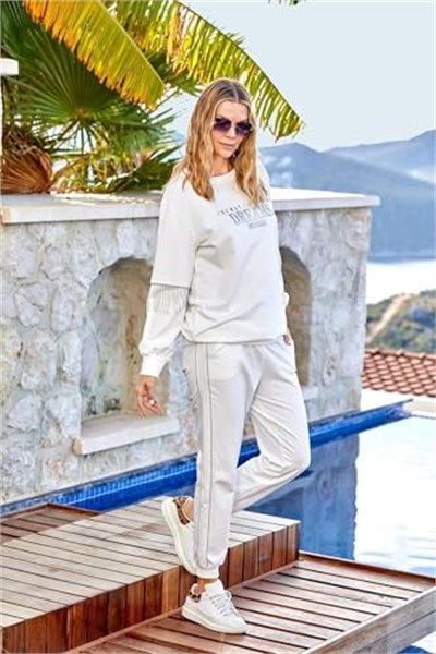 Pijama Pazarı 24837 Kadın Eşofman Takım-krem KREM 44