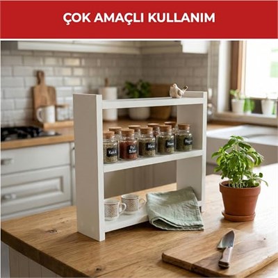 PIKAS Ahşap 3 Raflı Baharatlık, Tezgah Üstü Çok Amaçlı Mutfak Düzenleyici Raf Organizer