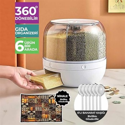 pikas Bakliyat Organizeri, Bakliyat Saklama Kabı, 6 Kg Kapasiteli Styles Gıda Ve Bakliyat Saklama Kabı 6 Gözlü (6KG)