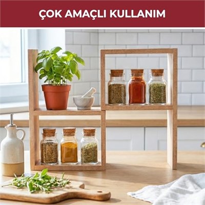 PIKAS Tezgahüstü Ayarlanabilir Çok Amaçlı Raf – Baharatlık, Kahve Köşesi ve Mutfak Organizeri (Kahverengi)