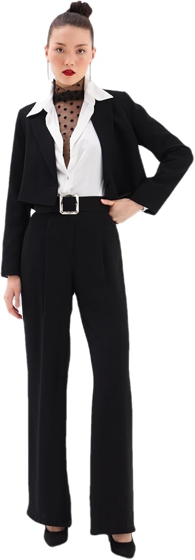 Pileli Krep Pantolon - SİYAH