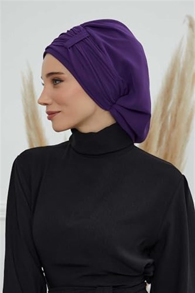 Pileli Tasarım Şifon Hazır Türban,HT-107,HT-107 Mor