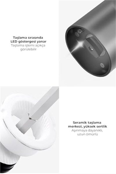 Pilli Led Işıklı Otomatik Ayarlanabilen Tuz ve Karabiber Baharat Öğütücü