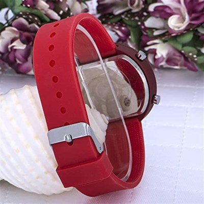 PİNKOLİ Metalik Kırmızı Dijital Led Silikon Bileklik Kız Çocuk Yetişkin Saat ST-303611