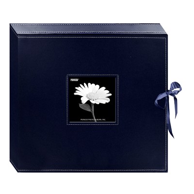 Pioneer 33 x 36,8 cm Dikişli Suni Deri D-Ring Albüm Kutusu, Lacivert