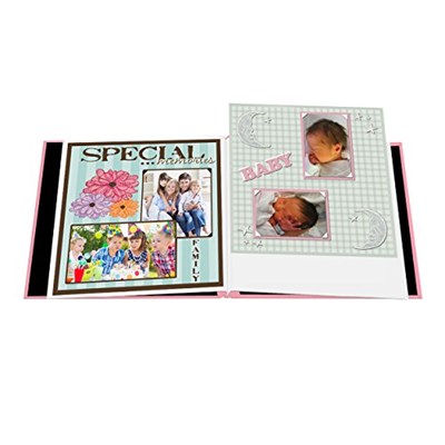 Pioneer Photo Albums Kolaj Çerçevesi Kabartmalı inç Bebek inç Dikişli Suni Deri Kılıf Bellek Defteri, Bebek Pembesi,