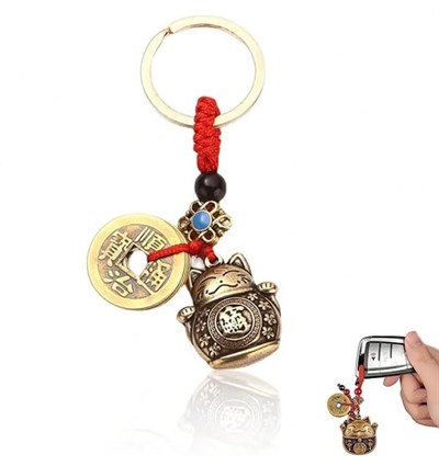 Piramigo Maneki Neko Şans Kedisi Çin Şans Parası Pirinç Anahtarlık