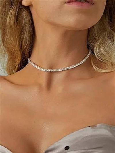 Pirinç Malzeme16 mm Taşlı Choker Kolye,Kadın Kolye,Taşlı Kolye
