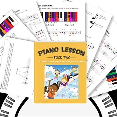 Piyano Dersi Kitabı 2 ve Renk Kodlu Not Çıkartmaları: Çocuklar ve Yeni Başlayanlar İçin Piyano Müzik Dersi ve Kılavuz Kitabı; ABDde Tasarlanmış v - Seçenekler: Book, Note Chart + Book, Sticker + Book