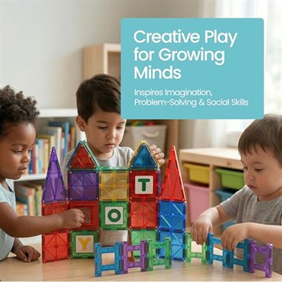 Playmags 150 Parça Manyetik Blok Set | 3D Magnet Yapı Taşları | Çocuklar için STEM Eğitici Oyuncak | Araba Dahil Yaratıcı ve Montessori Uyumlu Yapı Seti