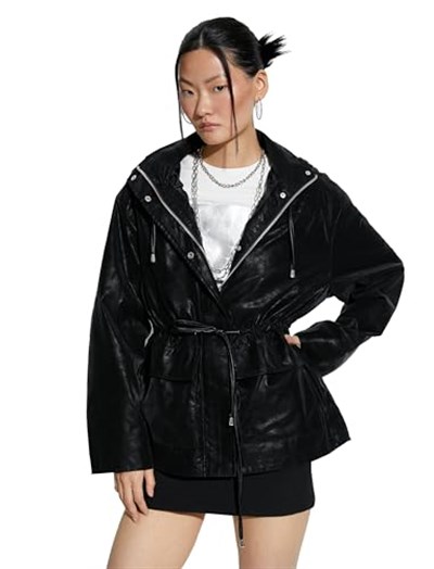 Pocket and Ziiper Detail Hooded Oversized Raincoat