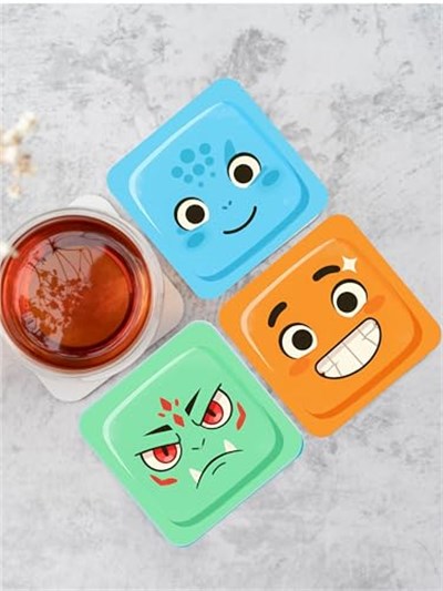 Pokemon Temalı Bardak Altlığı Ahşap Baskılı Altlık 4lü set (9 x9CM) karbonNM51