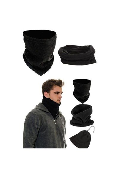 Polar Termal Boyunluk ve Bere, Çift Fonksiyonlu, Klipsli, Siyah, Unisex Polar Termal Boyunluk Ve Bere
