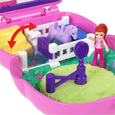 Polly Pocket Midilliyle Rodeo Heyecanı Mikro Oyun Seti, 4Y+, JCR39 | Taşınabilir seyahat oyuncağı, 1 mikro bebek, at, yem ve moda aksesuarı, JCR39