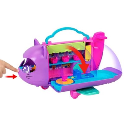 POLLY POCKET™ MİNİK KEDİ HAVA YOLLARI™ Oyun Seti Polly Pocket Adventures in Rio Uçak Oyun Seti, 2 mikro bebek ve evcil hayvan, aksesuarlar, seyahat oyuncağı uçak HWP19 | 2 Mikro Bebek ve Evcil Hayvan 