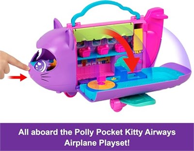 POLLY POCKET™ MİNİK KEDİ HAVA YOLLARI™ Oyun Seti Polly Pocket Adventures in Rio Uçak Oyun Seti, 2 mikro bebek ve evcil hayvan, aksesuarlar, seyahat oyuncağı uçak HWP19 | 2 Mikro Bebek ve Evcil Hayvan 