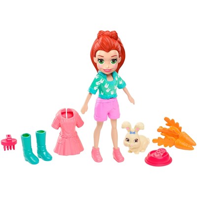 Polly Pocket ve Hayvan Dostu Oyun Seti, Hoptastic Lila Bebek, Hayvanı ve Aksesuarları GDM11