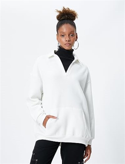 Polo Yaka Sweatshirt Kanguru Cep Detaylı Uzun Kollu