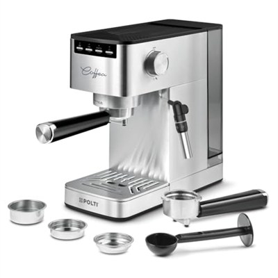Polti Coffea P10S Manuel Espresso ve Cappuccino Kahve Makinesi, Öğütülmüş Kahve ve E.S.E ile Uyumlu, 44 mm Kapsüller, Süt Asansörü için Buharlı Süt, Çıkarılabilir 1,3 L Tank, Gümüş