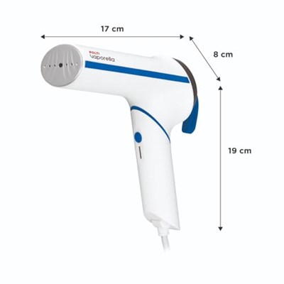 POLTI Vaporella Vertical Styler GSM50B kompakt buharlı ütü, katlanabilir saplı ve alüminyum tabanlı, 800 W güç, 30 saniyede hazır, ref. GSM50B, beyaz ve mavi