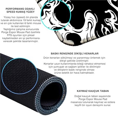 Porge Esports Edition Mouse Pad 48x40 cm Gaming Oyuncu Mousepad (White Dragon, 48x40 cm (3mm kalınlık)) - Seçenekler: 48x40 cm (3mm kalınlık), 48x40 cm (4mm kalınlık)