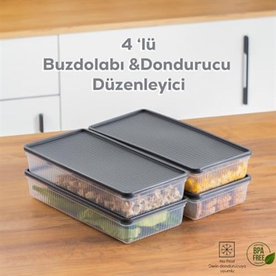 Porsima 1101 4 lü Dikdörtgen No-Frost Derin Dondurucu Çok Amaçlı Yiyecek Saklama Kabı Seti