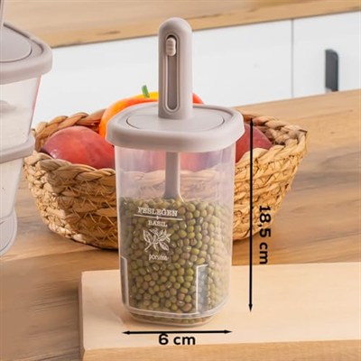 Porsima 1123 8Li Standlı Kaydırmalı Kaşıklı 360° Döner Kapaklı Etiketli Baharatlık Seti - Erzak Saklama Kabı Cappuccino