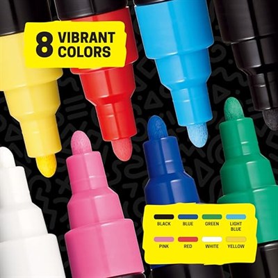 Posca Full Set 8 Akrilik Boya Kalemi Ters Çevrilebilir Orta Uçlu Kalem Uçları, Posca Kalemleri Kaya Boyama, Kumaş, Cam Boya, Metal Boya ve Grafiti için Akrilik Boya İşaretleyicileridir
