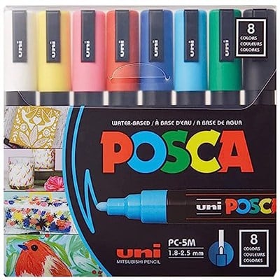 Posca Full Set 8 Akrilik Boya Kalemi Ters Çevrilebilir Orta Uçlu Kalem Uçları, Posca Kalemleri Kaya Boyama, Kumaş, Cam Boya, Metal Boya ve Grafiti için Akrilik Boya İşaretleyicileridir