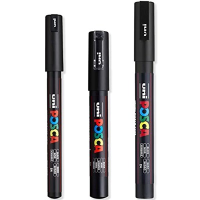 Posca - Ultra İnce - İnce Boya Marker Kalem Seti - PC-1MR, PC-1M, PC-3M - Siyah Mürekkep - 3lü Paket