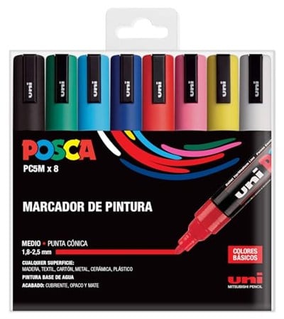 Posca UNI PC 5M Basic Set - 8li Marker Paketi