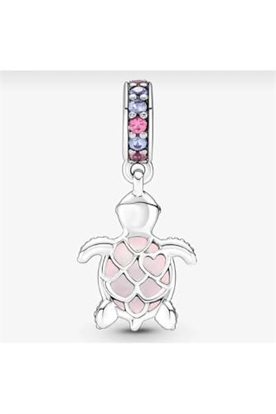 POSEİDONS JEWELLERY (497) Murano Camlı Pembe Deniz Kaplumbağası Sallantılı Charm Pembe Tek Ebat
