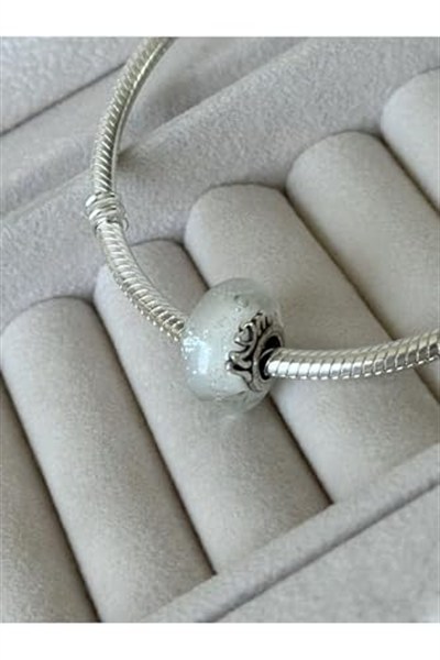 POSEİDONS JEWELLERY (77) Işıltılı Beyaz Murano Cam Mum&Love Charm beyaz Tek Ebat