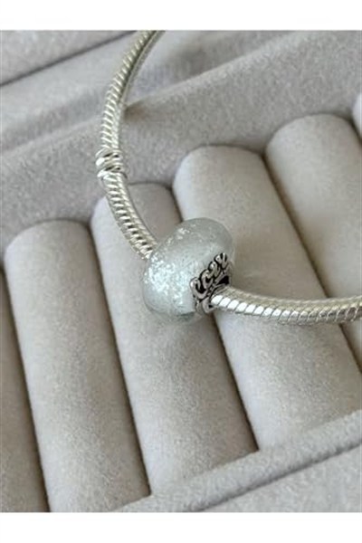 POSEİDONS JEWELLERY (77) Işıltılı Beyaz Murano Cam Mum&Love Charm beyaz Tek Ebat