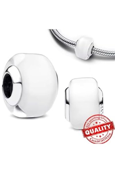 POSEİDONS JEWELLERY Beyaz Murano Cam Charm 925 Ayar Beyaz Tek Ebat