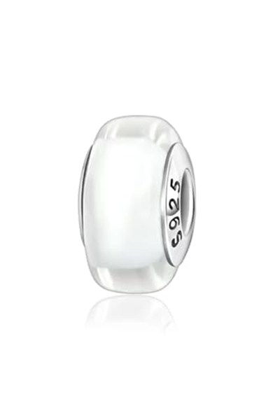 POSEİDONS JEWELLERY Beyaz Murano Cam Charm 925 Ayar Beyaz Tek Ebat