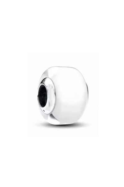 POSEİDONS JEWELLERY Beyaz Murano Cam Charm 925 Ayar Beyaz Tek Ebat